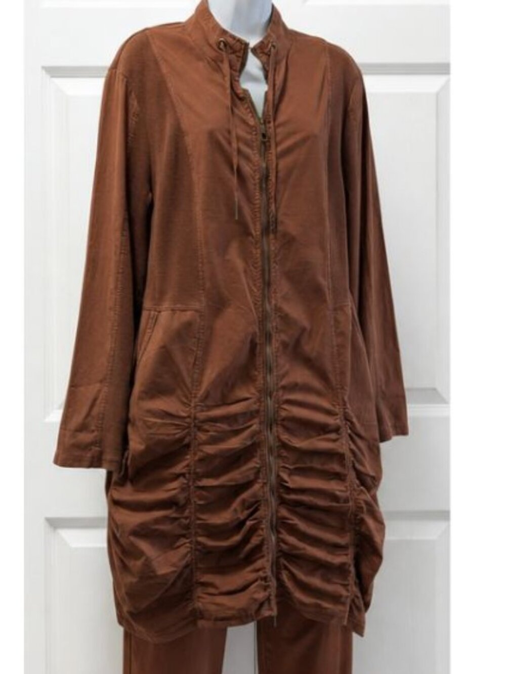XCVI Wearables Ruched Zip Front Stretchy Dress-Jacket Size L